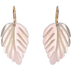 10k Yellow Gold Pink Mother of Pearl Leaf Earrings