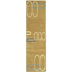Ellipses Beige New Zealand Wool Runner (2'6 x 12')