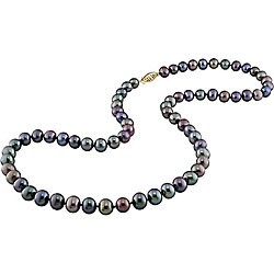 14k Gold Black Freshwater Pearl Necklace (6-6.5 mm)