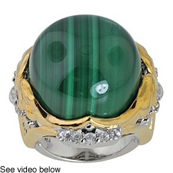 Michael Valitutti Palladium Silver Malachite and Sapphire Ring