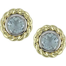 10k Two-tone Gold Aquamarine Earrings