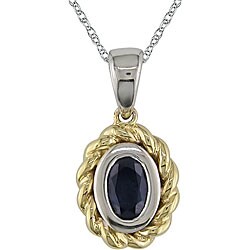 10k Yellow and White Gold Sapphire Oval Necklace