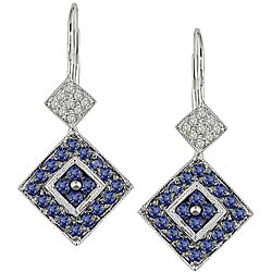 14k White Gold Blue Sapphire and 1/10ct TDW Diamond Earrings