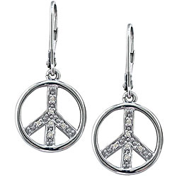 Sterling Silver 1/10ct TDW Diamond Peace Sign Dangle Earrings