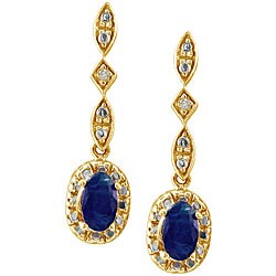 10k Yellow Gold Blue Sapphire and Diamond Earrings