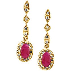 10k Yellow Gold Ruby and Diamond Earrings