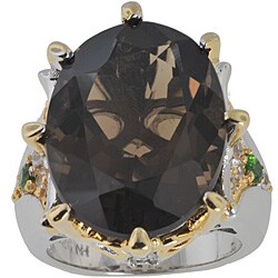 Michael Valitutti Palladium Silver Smokey Quartz/ Sapphire Ring