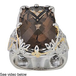 Michael Valitutti Palladium Silver Smokey Quartz/ Sapphire Ring