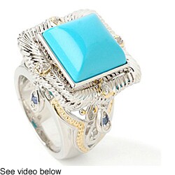 Michael Valitutti Palladium Silver Turquoise/ Sapphire Ring