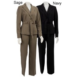 Larry Levine Women's York Stripe Belted Pant Suit