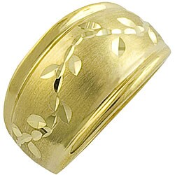 10k Yellow Gold Engraved Leaf Ring (Size 7)