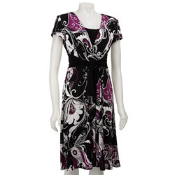 R&M Richards Women's V-neck Waist Tie Jersey Dress