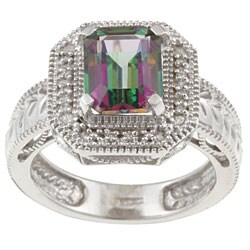 10k Gold Octagon Mystic Fire Topaz and Diamond Ring (Size 7)