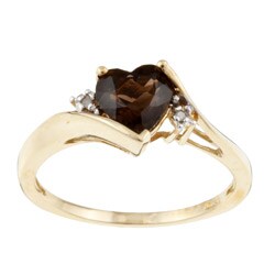 10k Yellow Gold Smokey Topaz and Diamond Heart Ring