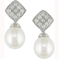 14k Gold 1/4ct TDW Diamond/ FW Pearl Earrings (7-8 mm) (H-I, I1-I2)