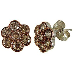 Sterling Silver 1 1/5ct TDW Champagne Diamond Flower Earrings