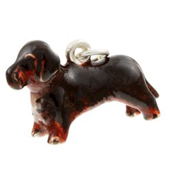 Sterling Silver Enamel Long-haired Dachshund Dog Charm