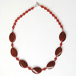 Red Carnelian and Silver Flower Bead Necklace (Thailand)