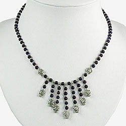 Silver Amethyst and Flower Bead Necklace (Thailand)