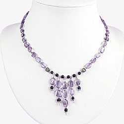 Silver and Amethyst Beaded V Necklace (Thailand)