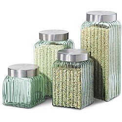 Four-piece Glass Canister with Stainless Steel Lids