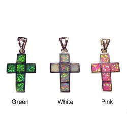 Silver Cross Pendant: Sterling Silver Opal Cross Pendant (Thailand)