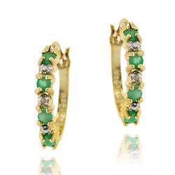 18k Gold/ Sterling Silver Emerald Hoop Earrings