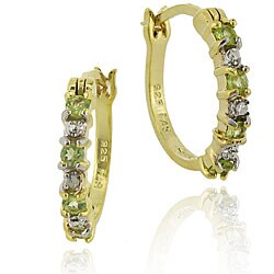 18k Gold/ Sterling Silver Peridot Hoop Earrings