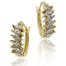 18k Gold over Silver Diamond Accent Hoop Earrings