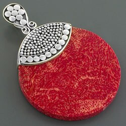 Sterling Silver Red Sea Coral Pendant (Indonesia)