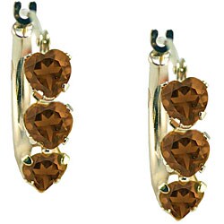 10k White Gold Smokey Quartz Heart-shape Hoop Earrings