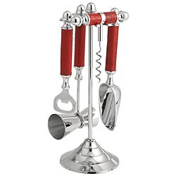 Red Leather 5-piece Barware Set  