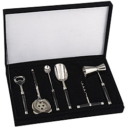 Bone Handle 6-piece Barware Set in Velvet Lined Box