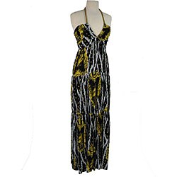T-Bags Women's Full-length White/ Gold Pattern Dress.