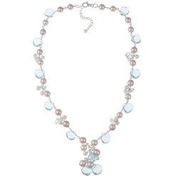 Sterling Silver Multi-gemstone and Pearl Necklace