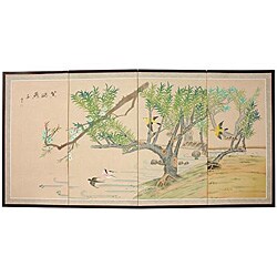 Silk 'Birds in the Garden 1' Painting (China)