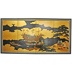 Gold Leaf Silk 'Dragon Boat' Painting (China)