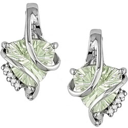10k Gold Green Amethyst Diamond Trillion Earrings