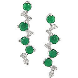 10k Gold Emerald and 1/10ct TDW Diamond Earrings (I-J, I2-I3)
