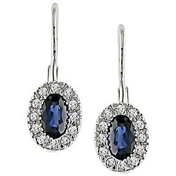 10k White Gold Oval Sapphire and 1/8ct TDW Diamond Earrings