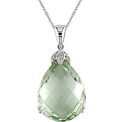 10k White Gold Green Amethyst and Diamond Necklace