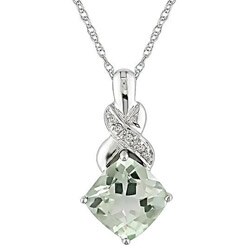 10k White Gold Green Amethyst and Diamond Necklace