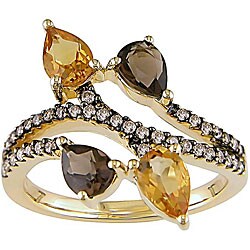 10k Gold Citrine and Smokey Quartz Ring
