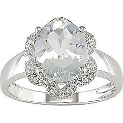 10k White Gold Aquamarine and Diamond Ring