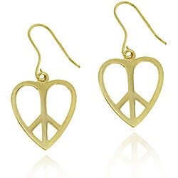 18k Gold/ Sterling Silver Heart-shaped Peace Sign Dangle Earrings