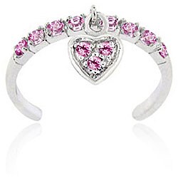 Sterling Silver Pink CZ Dangling Heart Toe Ring