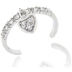 Sterling Silver CZ Dangling Heart Toe Ring