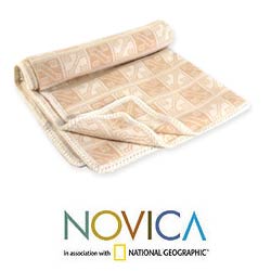 Alpaca Wool 'Hypnotic Inca in Tan' Throw Blanket (Peru)