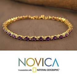 22k Gold/ Silver Vermeil Amethyst 'Golden Twilight' Bracelet (India)