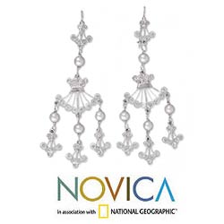 Sterling Silver 'Moonlit Fans' Pearl Chandelier Earrings (Mexico)
